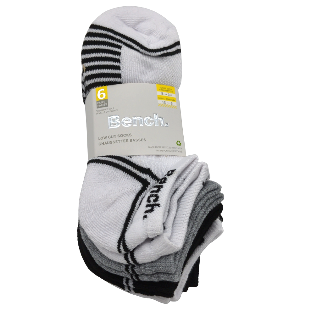 Bench Low Cut Socks 6pk. Black/White/Grey Size 8-10