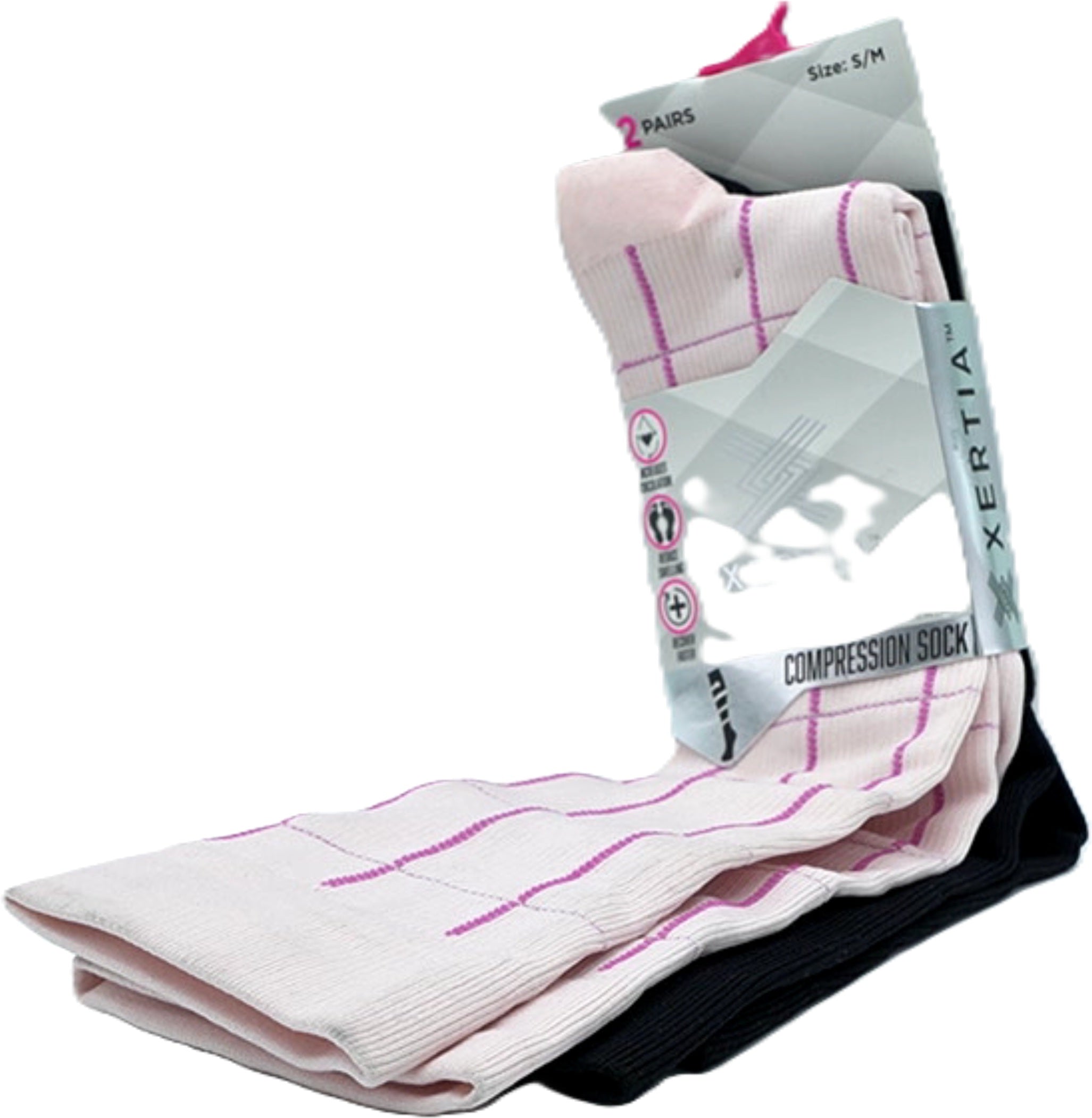 Xertia Women's Compression Socks 2-Pack Pink/Black S/M