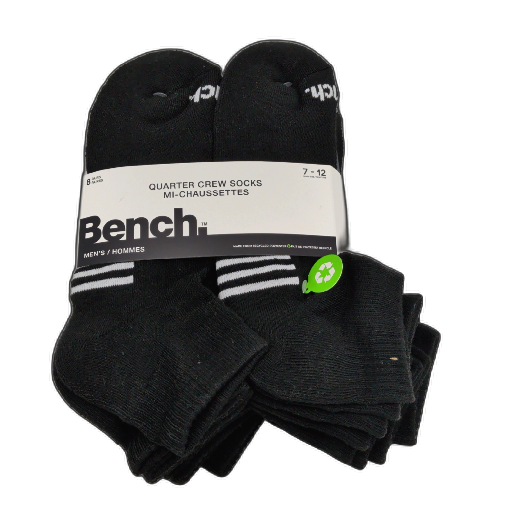 Bench Quarter Crew Socks Men's Black 8-Pack Size 7-12