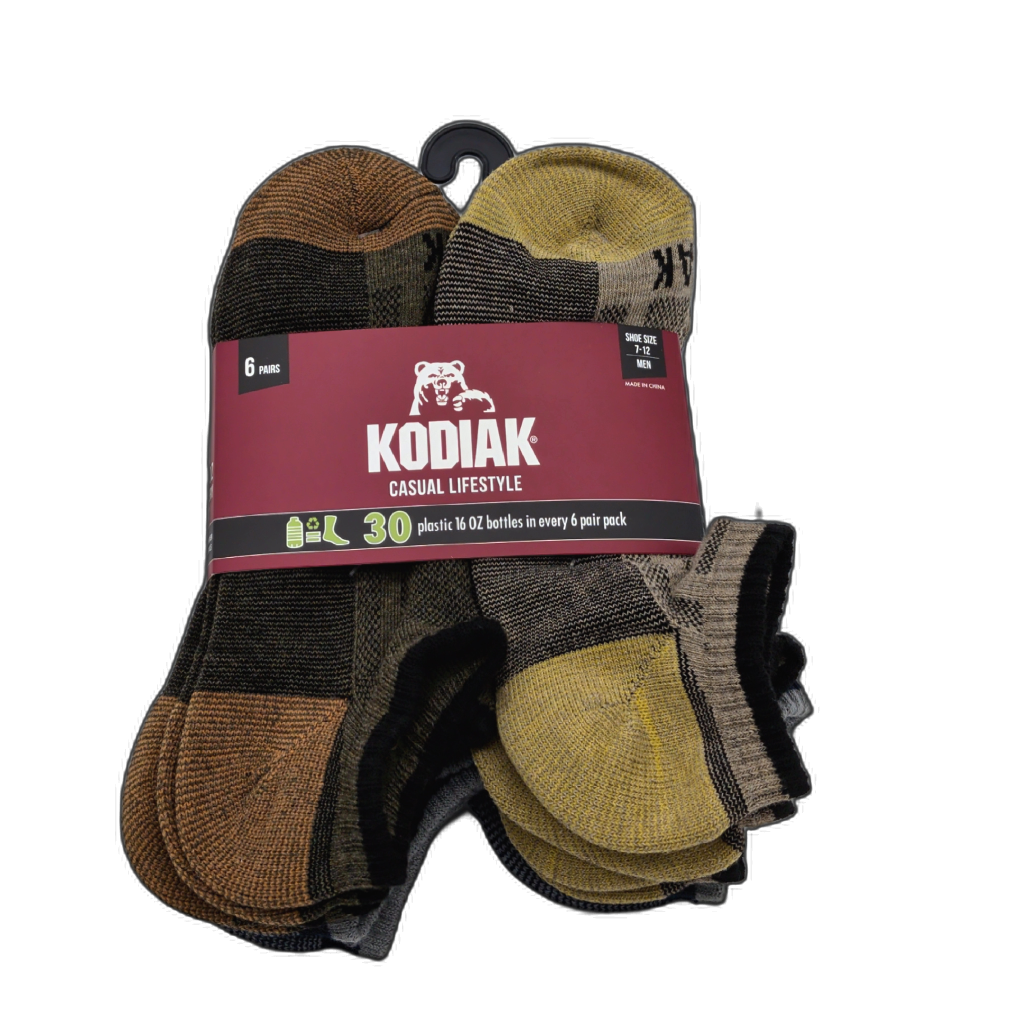 Kodiak Men's Low-Cut Casual Socks 6-Pack Olive Sand Navy