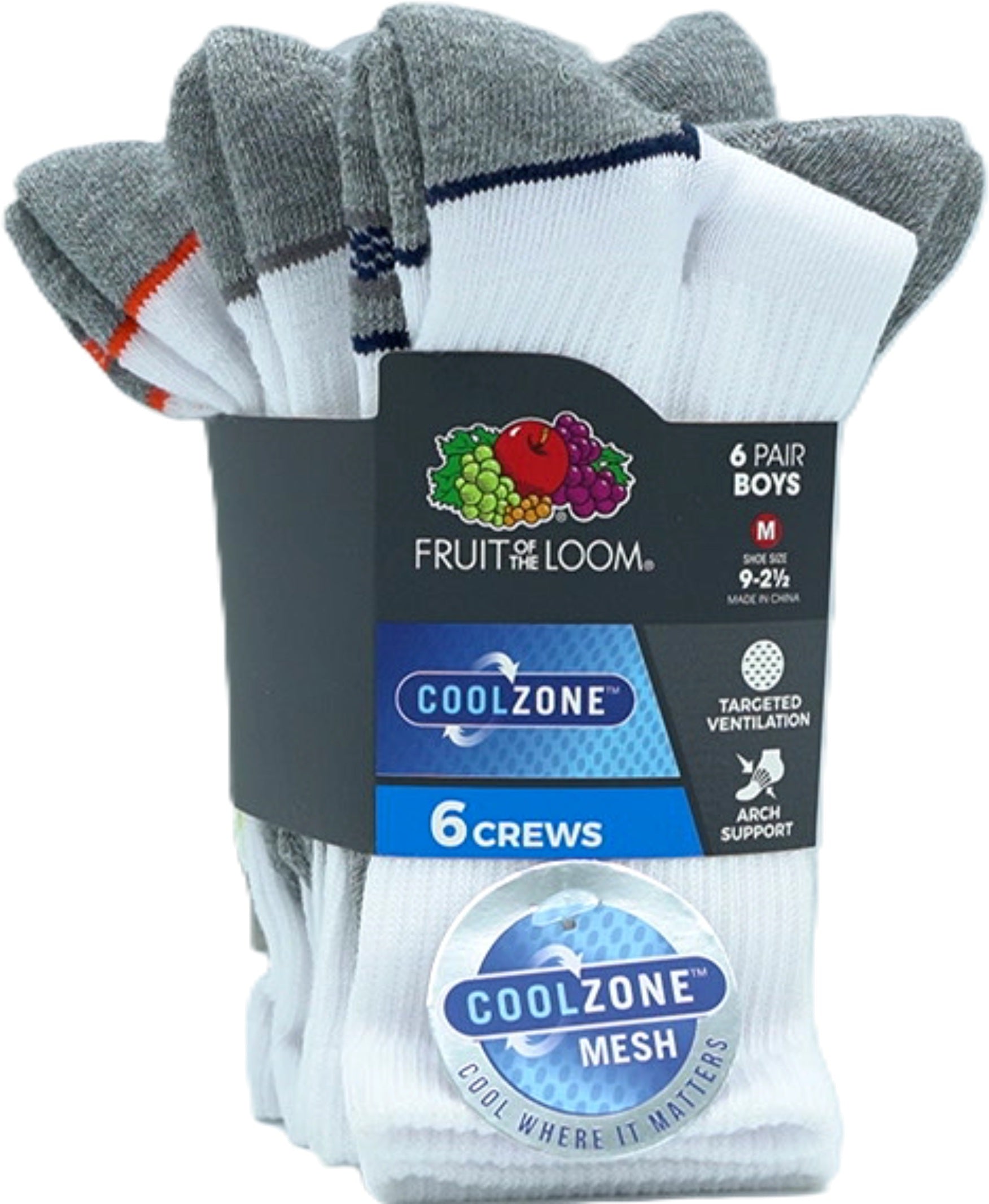 Fruit Of The Loom Boys White Crew Socks 6-Pack