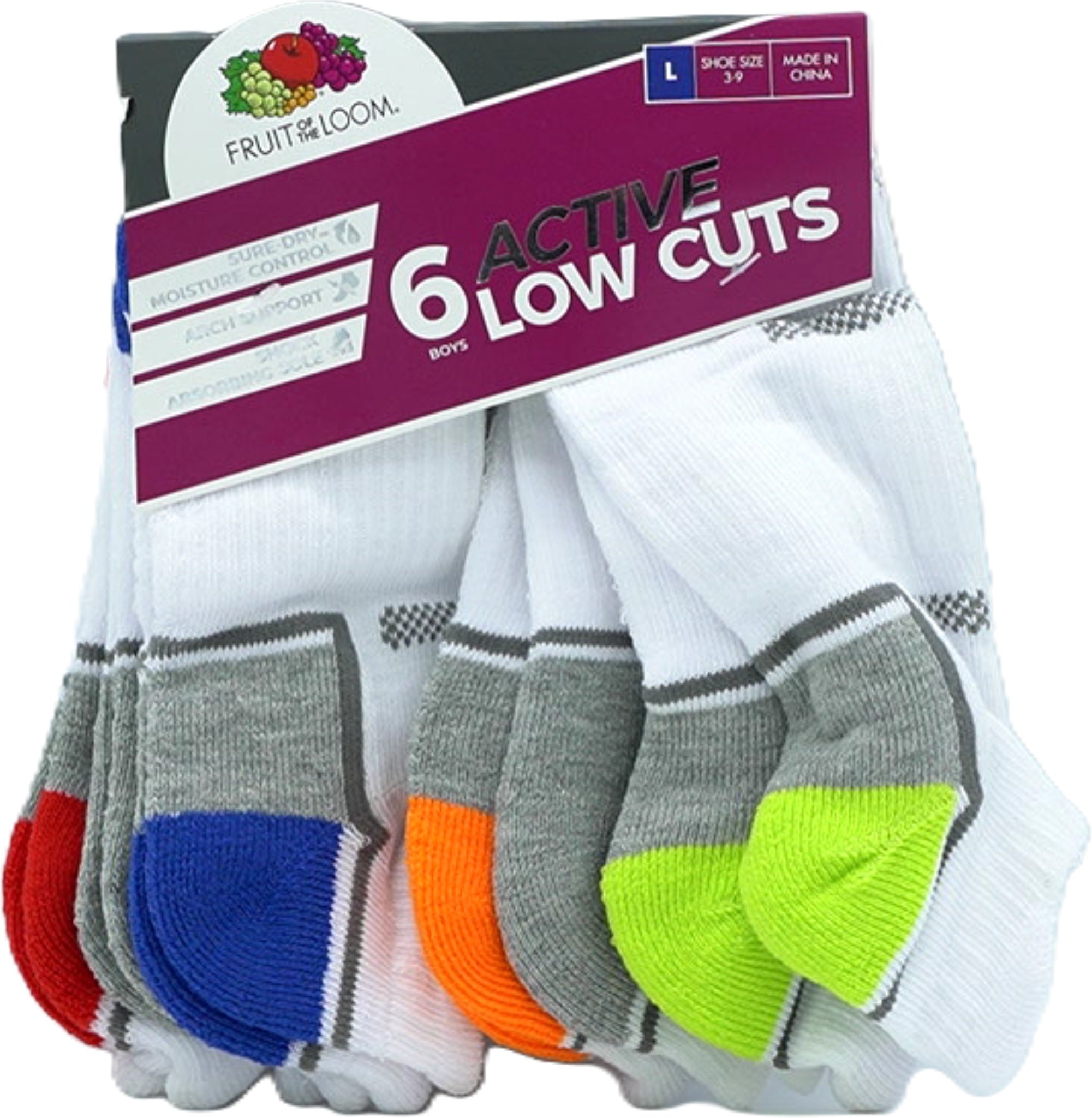 Fruit of the Loom Boys White Low Cut Socks 6-Pack