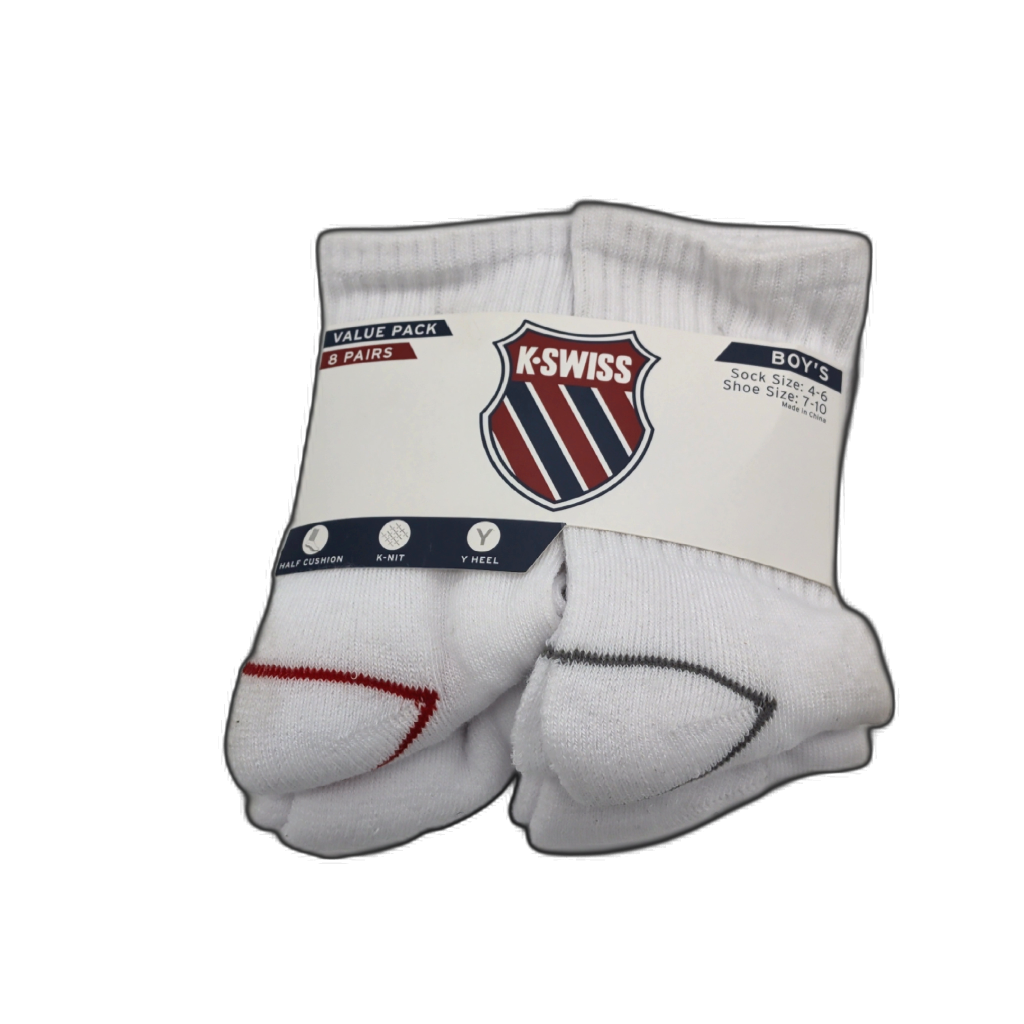 Boys' white socks 8-pack size 4-6 K-Swiss