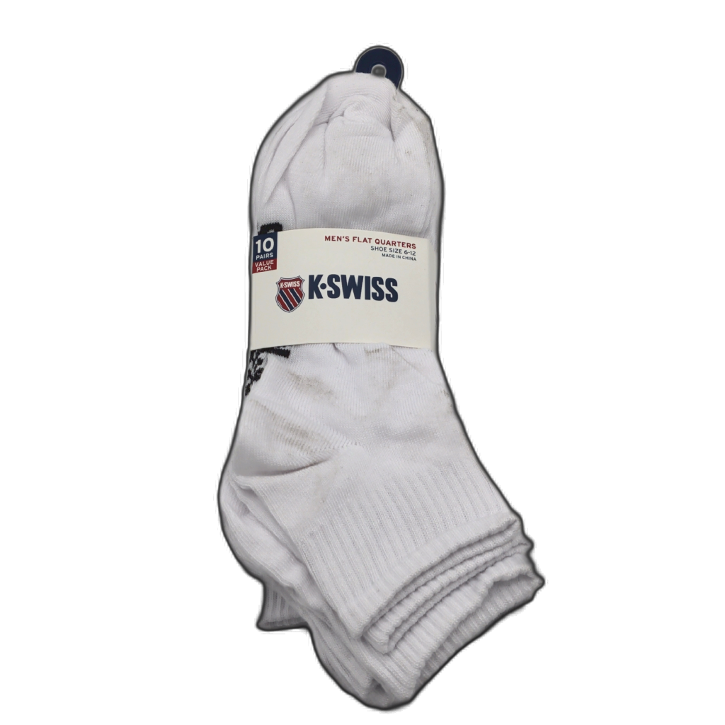 K-Swiss Men's Flat Quarter Socks 10-Pack White Size 6-12