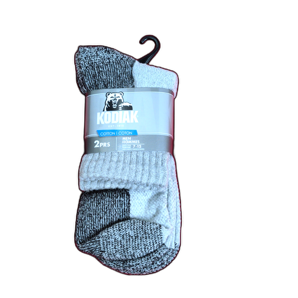 Kodiak Men's Cotton Crew Work Socks 2-Pack Grey