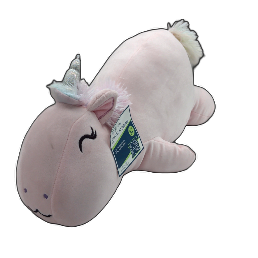 Your Zone weighted pink unicorn plush pillow, 20 by 7 inches