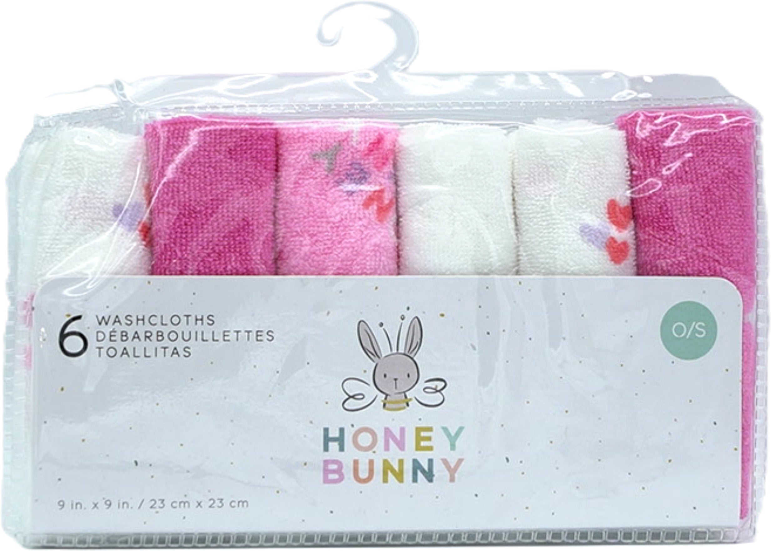 Pink & White Honey Bunny Washcloths 6pk 9x9