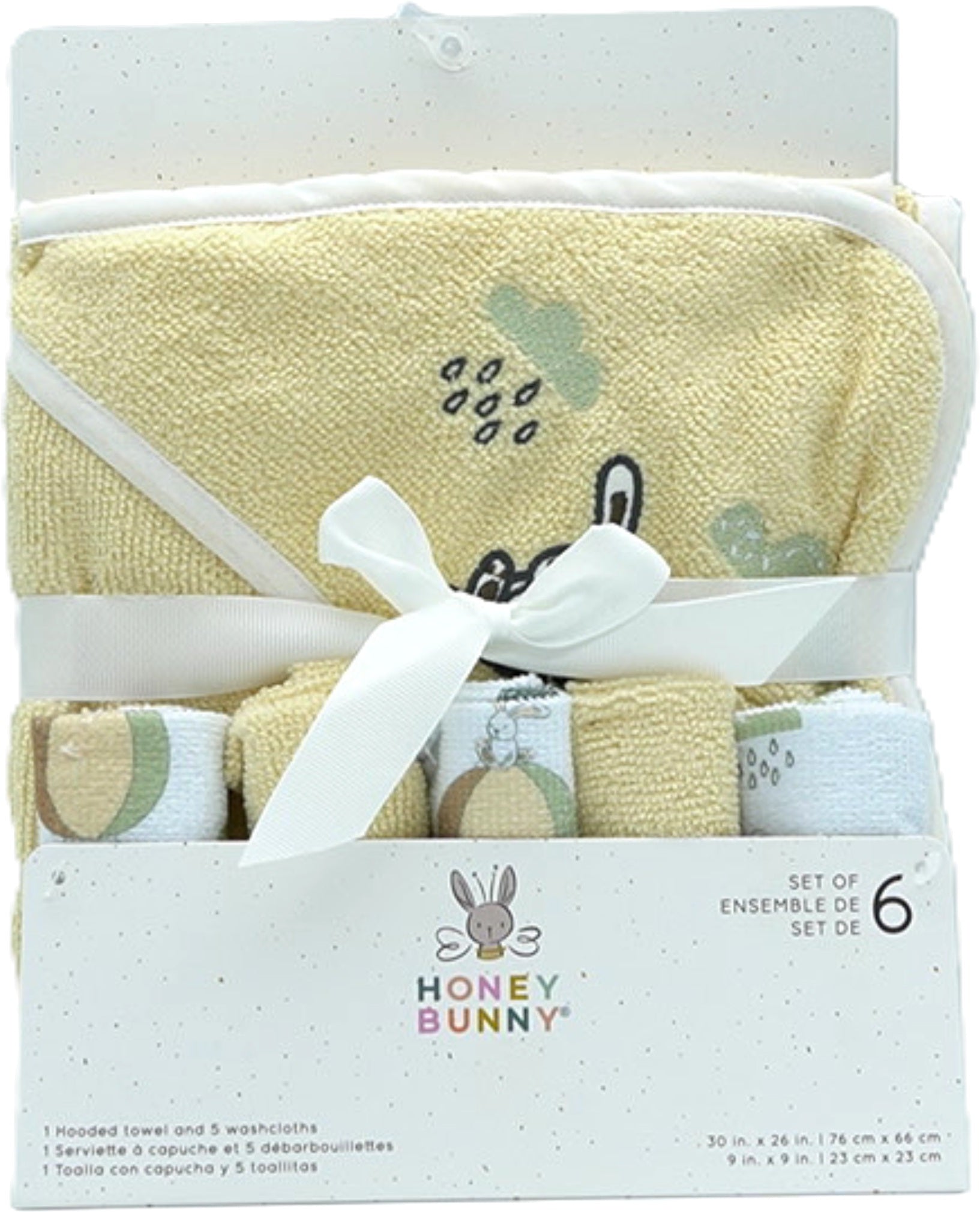 Yellow Honey Bunny 6pc Hooded Towel Wash Cloth Set