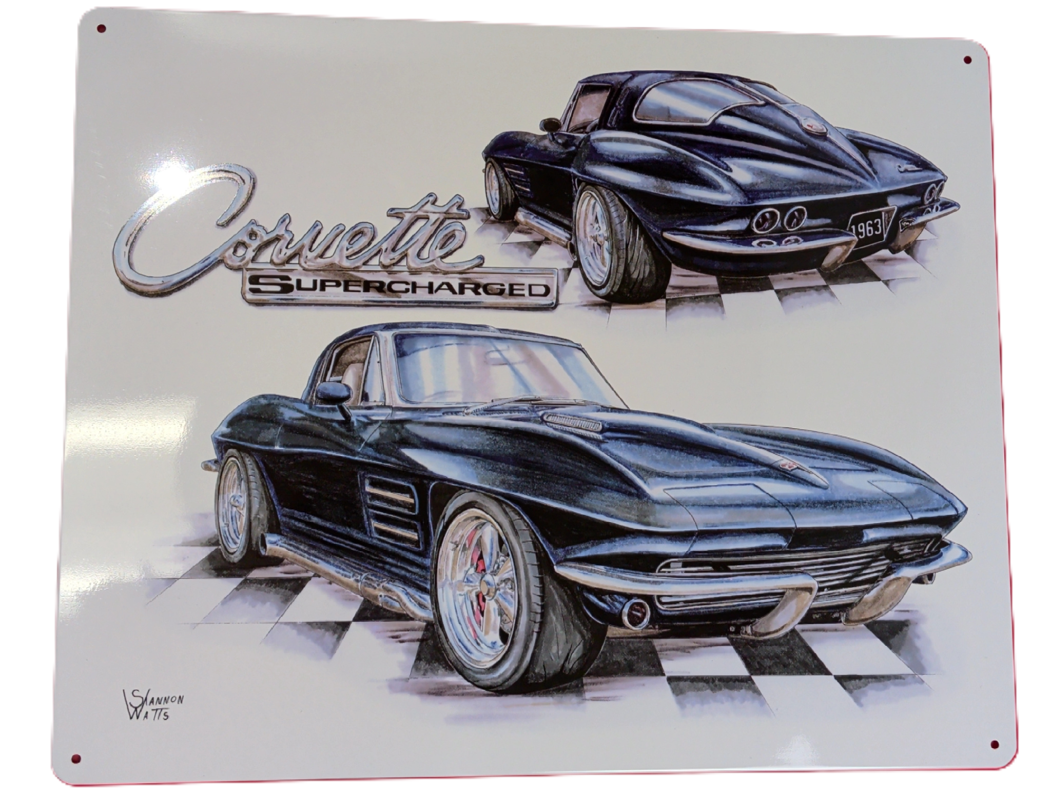1963 Corvette Supercharged Metal Sign 12 x 15