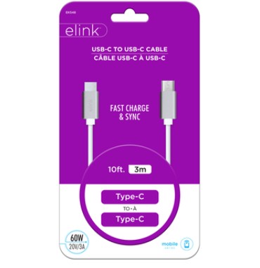 USB C to USB C Cable 10ft White - Elink