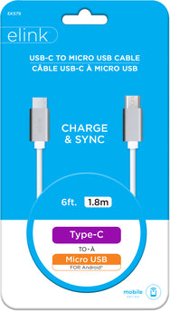 USB C to Micro USB Cable 6Ft White Elink