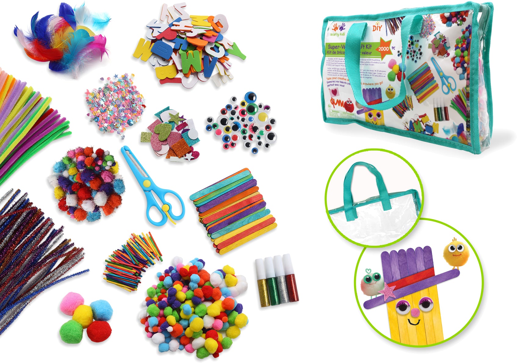Krafty Kids KC209A Pom Poms 20 mm Primary Colours (Pack of 100