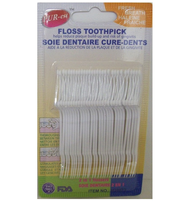Purest Floss Toothpicks 30 Pack - Dental Floss Picks