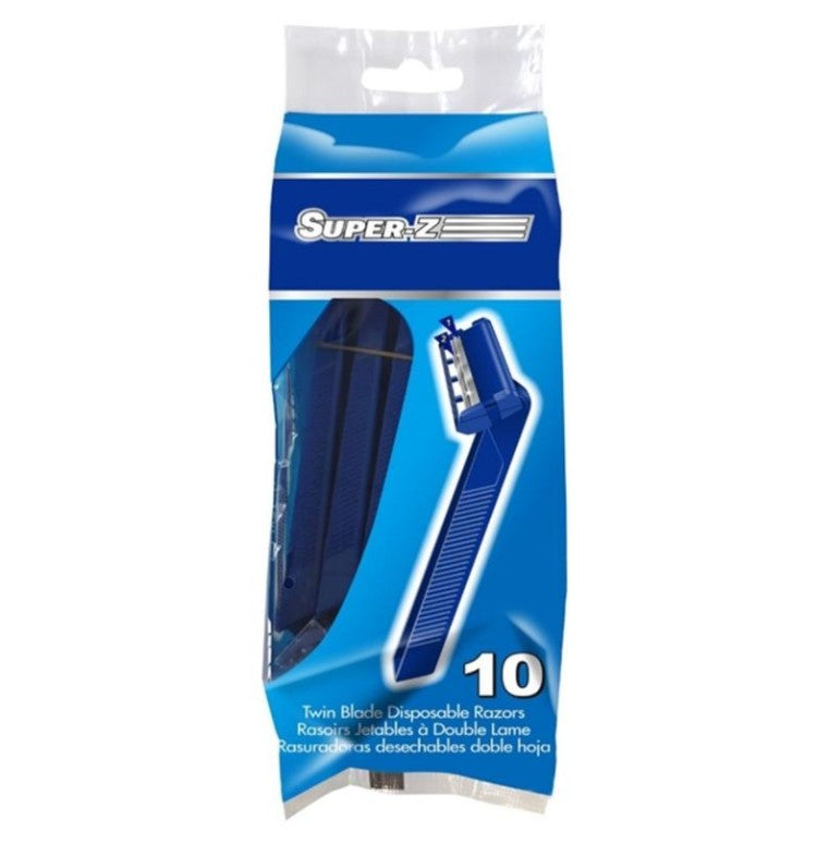 Super-Z Disposable Twin Blade Razors 10pk Blue