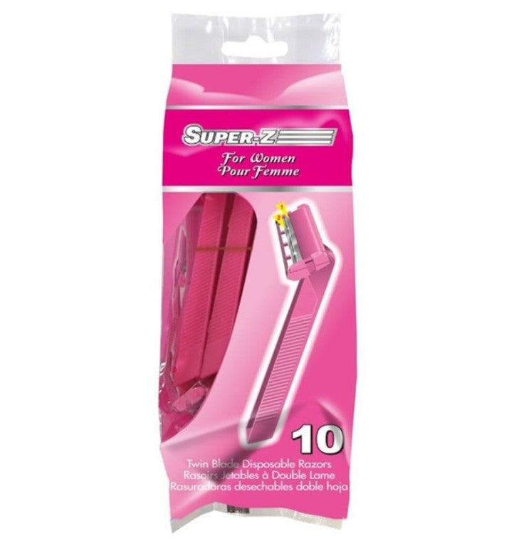 Super-Z Pink Twin Blade Disposable Razors 10 Pack