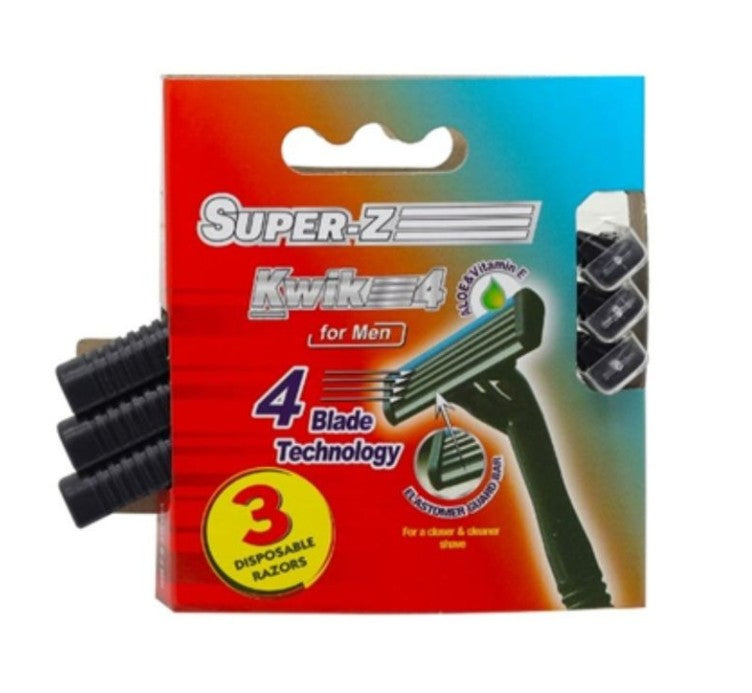 Super-Z 4-Blade Disposable Razors Black 3-Pack