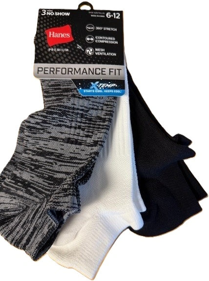 Hanes No Show 3-Pack Performance Fit Socks Size 6-12