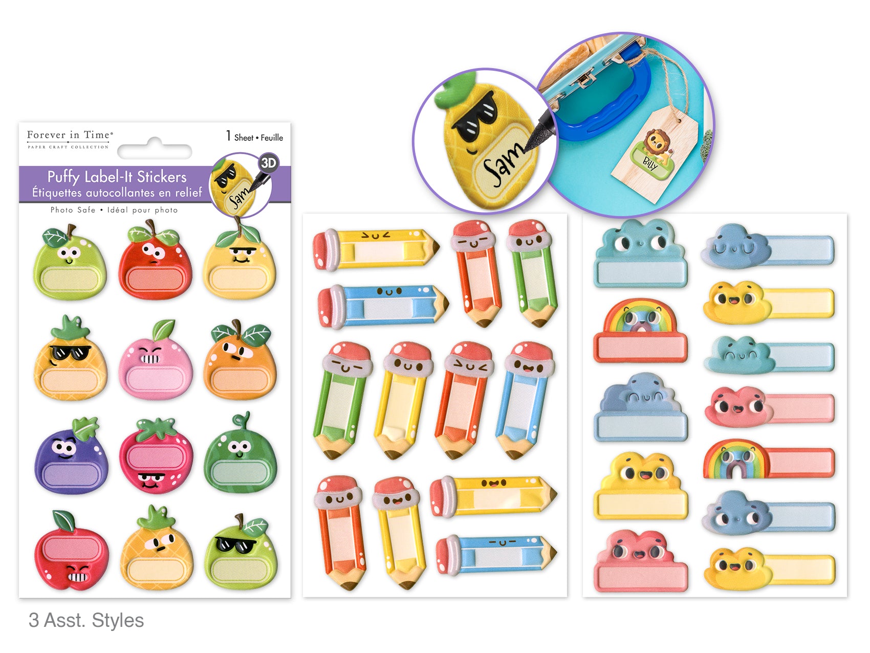Kawaii Cutesy Puffy Sticker Sheet — Scrapbook Labels