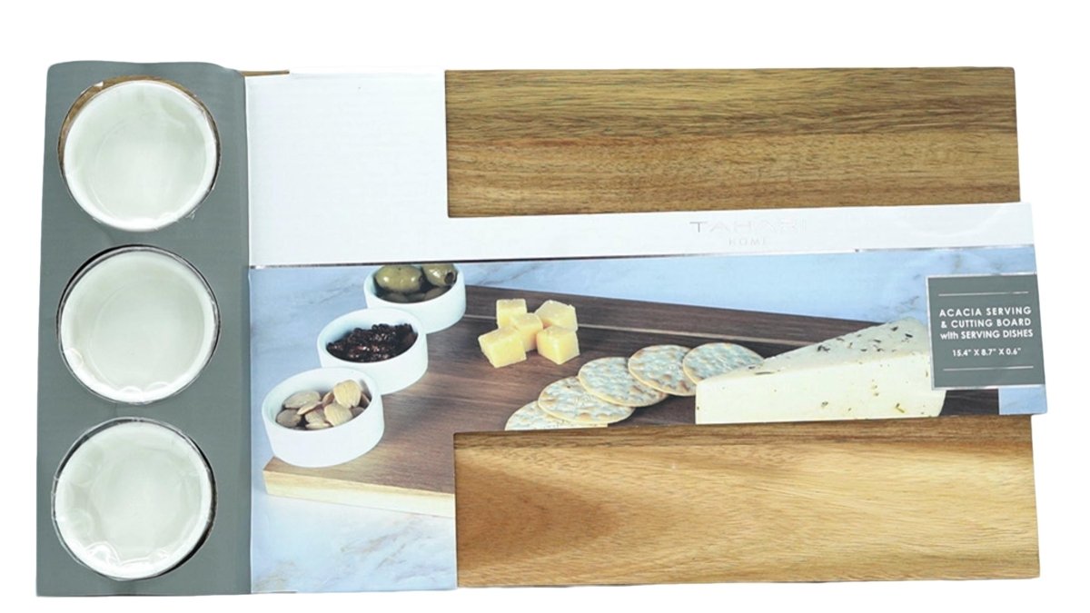 Acacia Wood Serving Board with Dishes – Tahari Home - Brantford Surplus