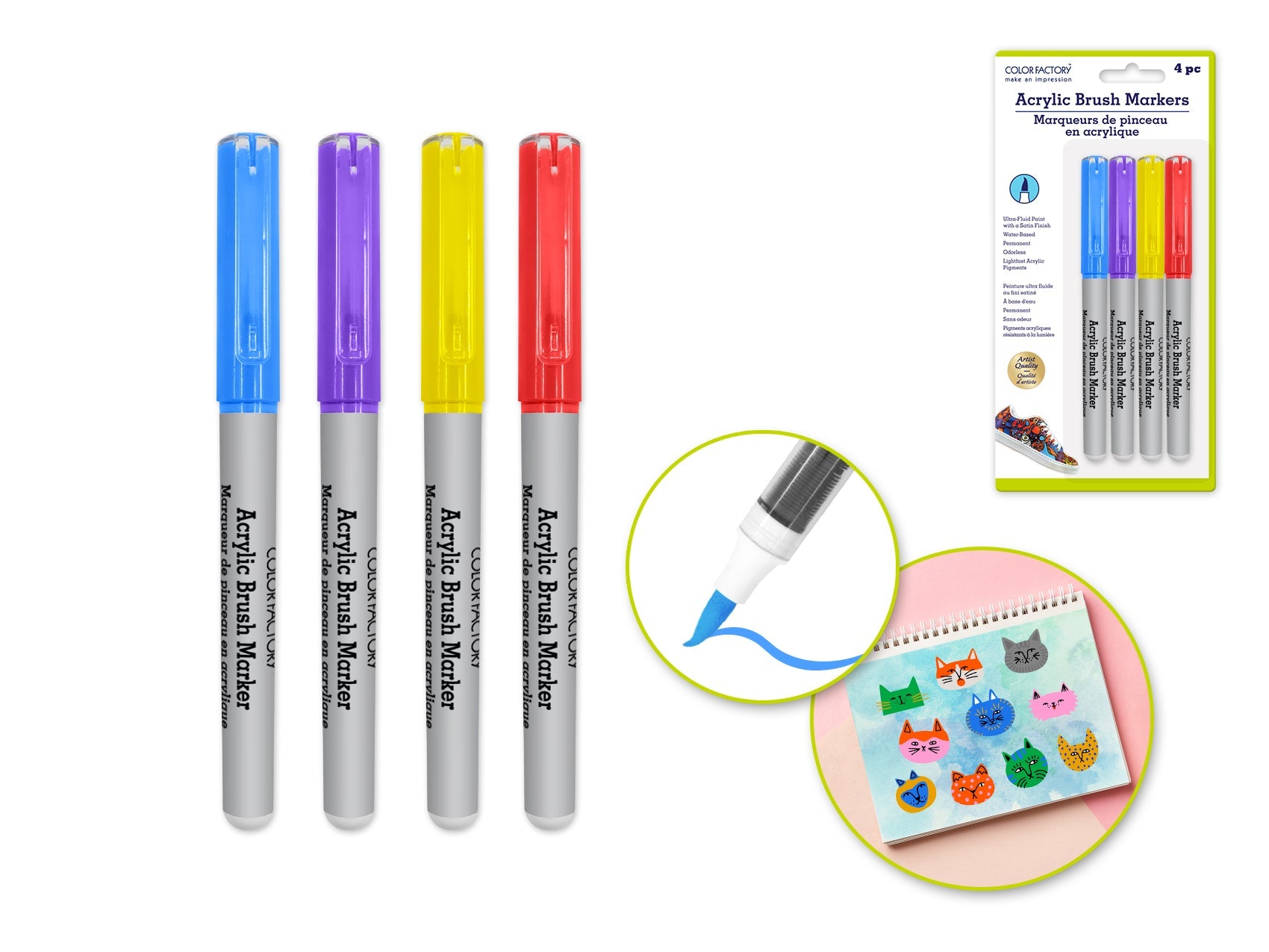 Acrylic Paint Markers 4 Pack - Brights Fine Tip Set - Brantford Surplus