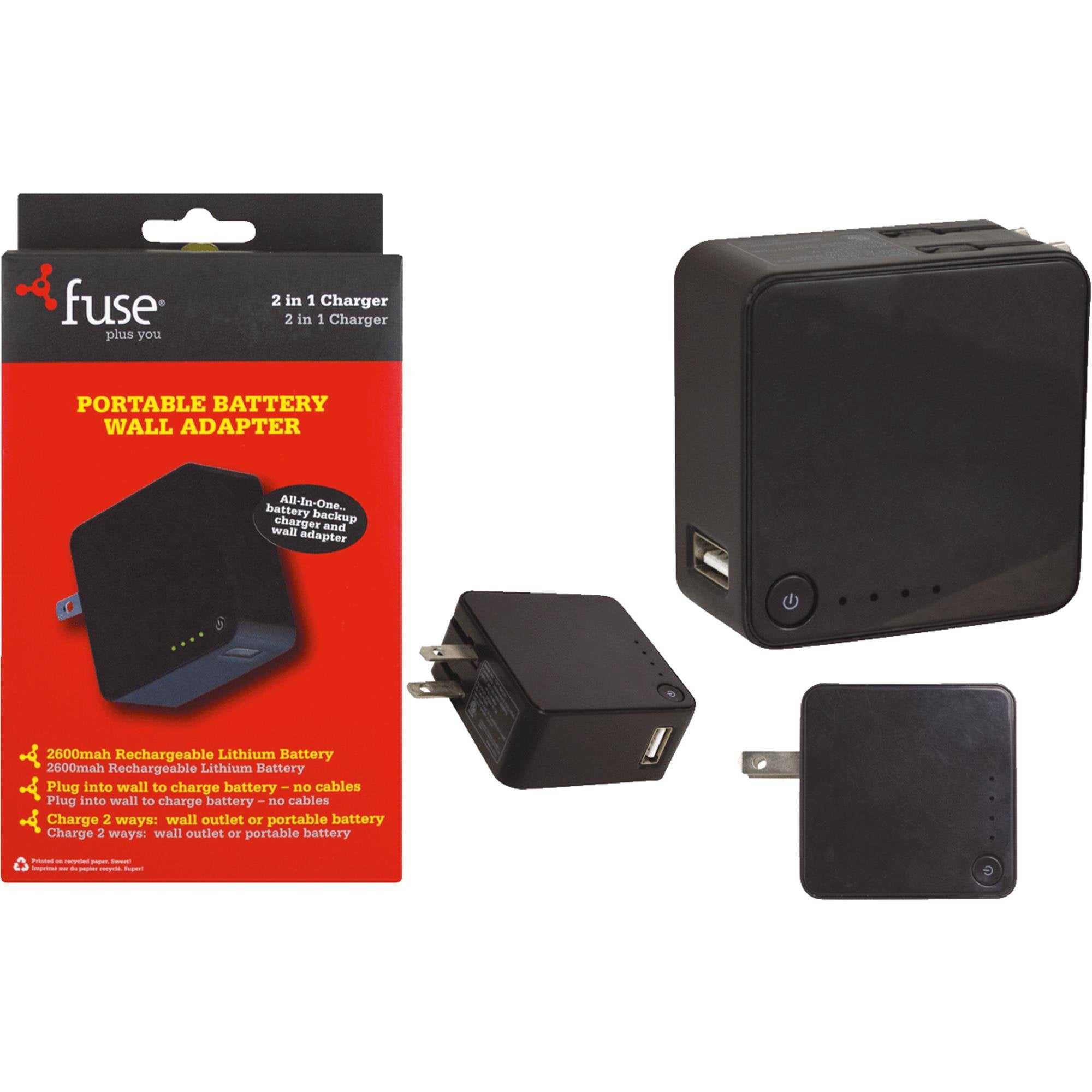 2-in-1 USB Wall Charger with 2600mAh Backup Battery