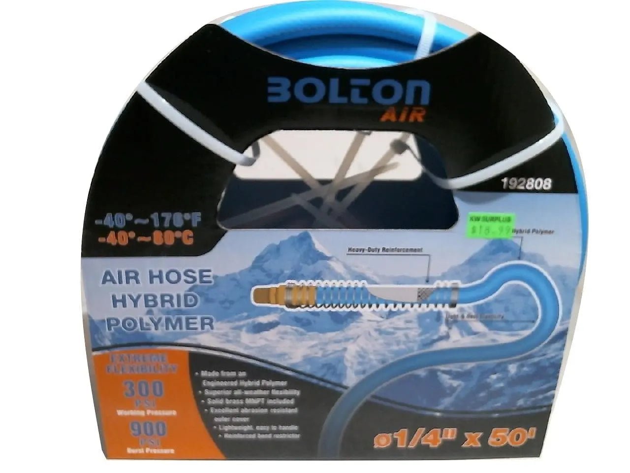 Air hose 1/4 x 50 foot flexible PVC with spring bend restrictor 300psi - Brantford Surplus