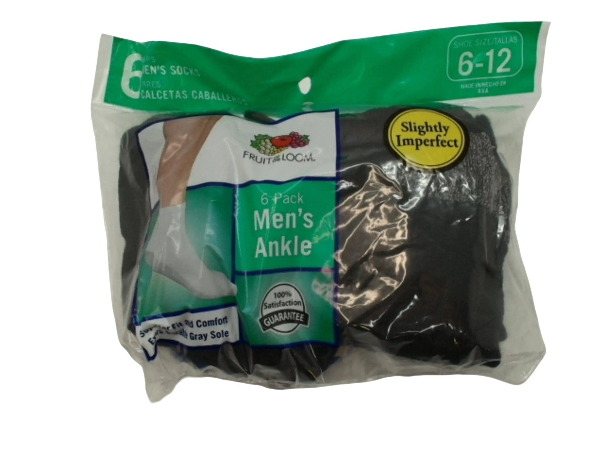 Ankle Socks Men's 6pk. Black Size 6 - 12 Fruit Of The Loom - Brantford Surplus