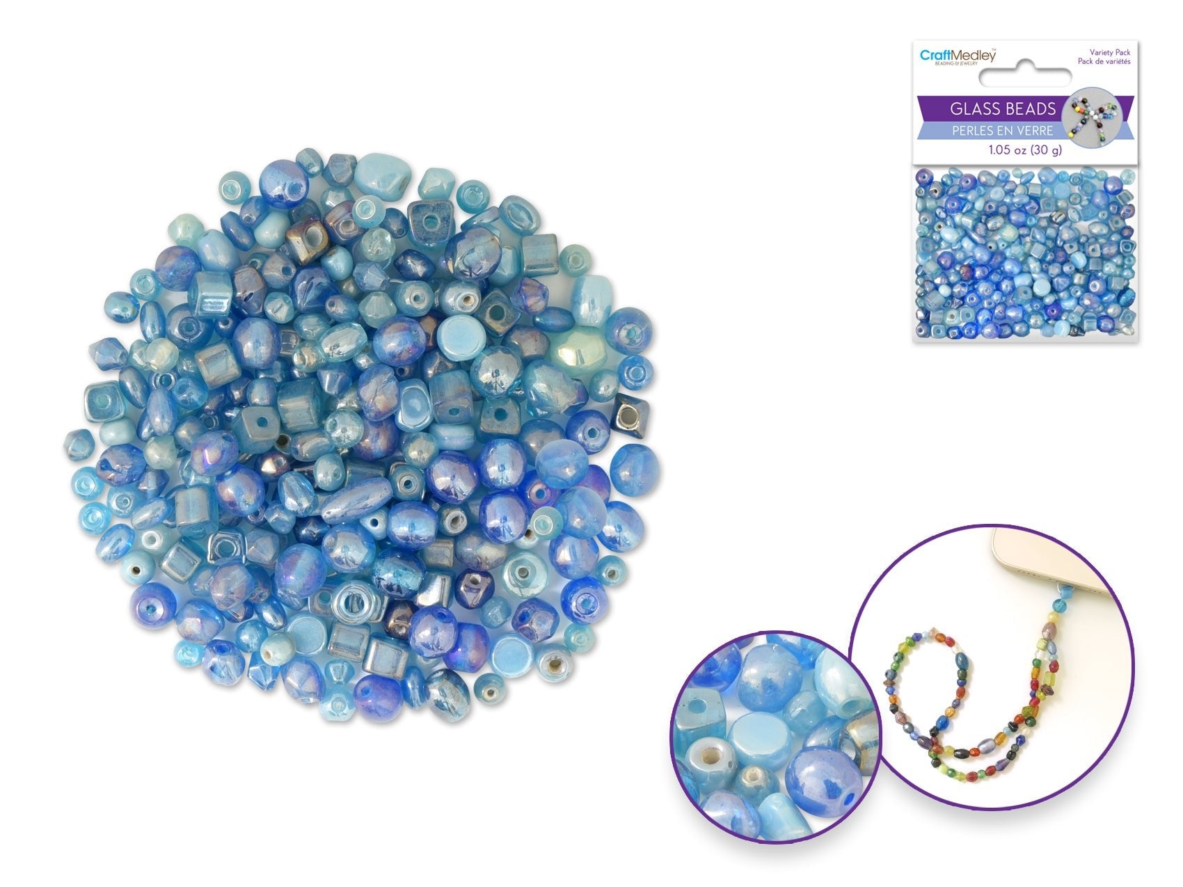 Aqua Glass Beads 4 - 6mm Mixed Luster Polish 30g - Brantford Surplus