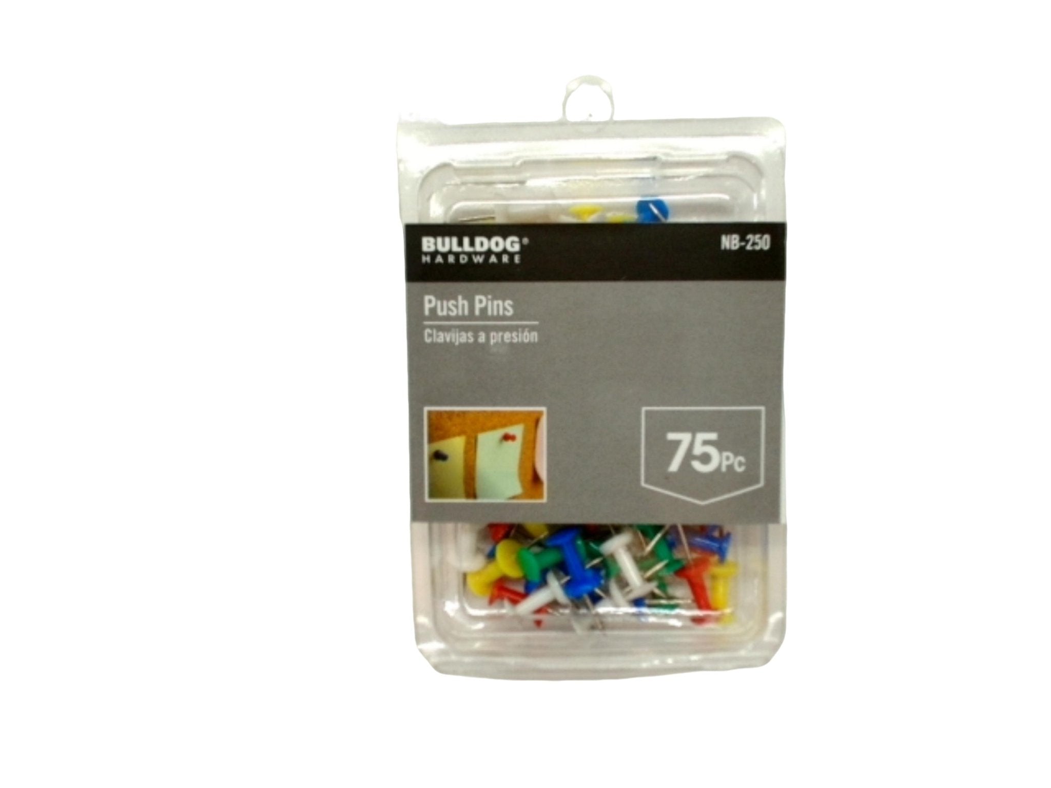 Assorted Bulldog Push Pins 75 Pack - Colored Office Supplies - Brantford Surplus