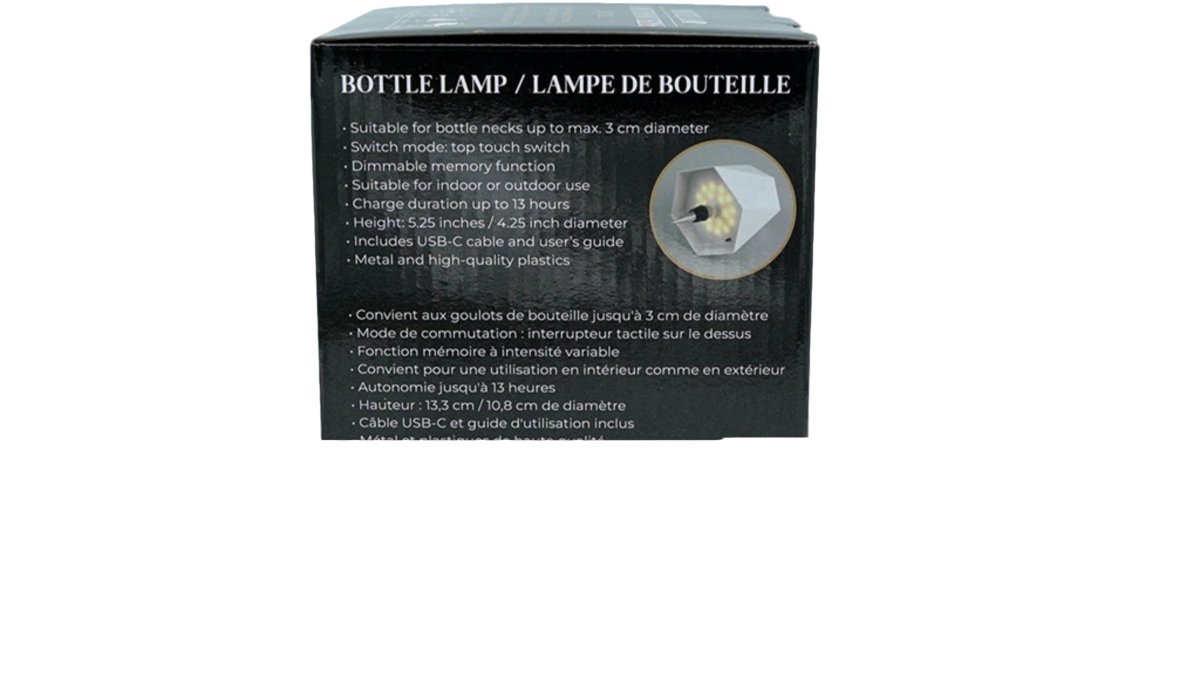 Black LED Bottle Lamp – USB Rechargeable Display Light - Brantford Surplus