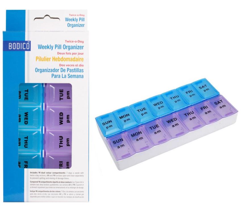 Bodico Weekly Pill Organizer AM/PM – Dual Compartment Box - Brantford Surplus