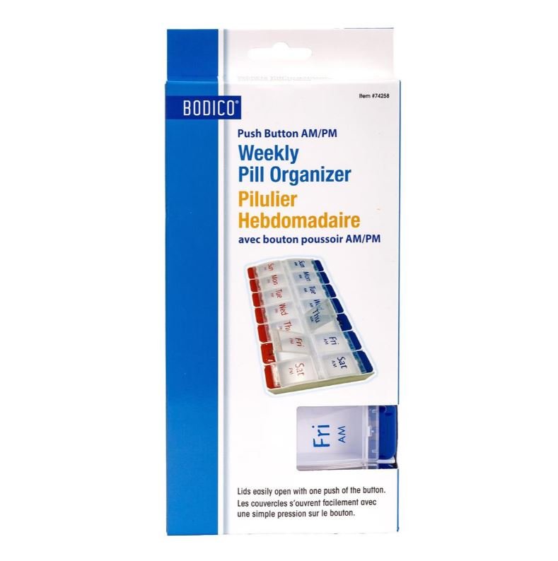 Bodico Weekly Pill Organizer AM/PM – Easy Push Button Box - Brantford Surplus