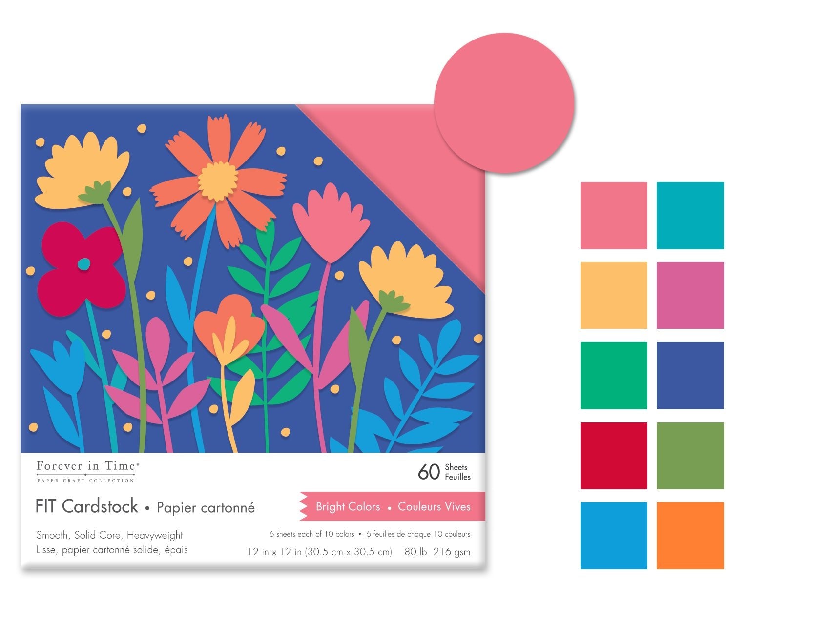 Bright Colors 12x12 Scrapbook Cardstock 80lb - 60 Sheets - Brantford Surplus