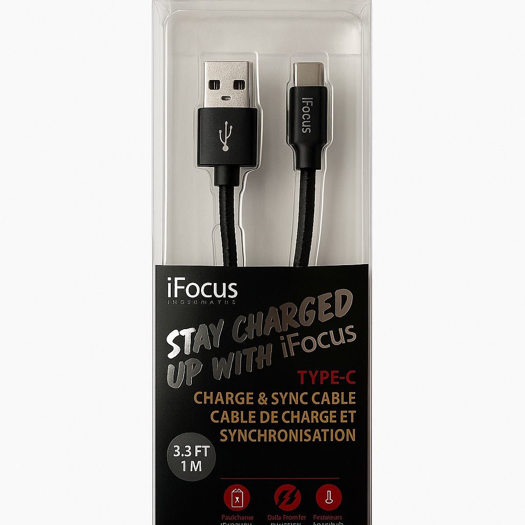 Cable - USB Type - C 3.3ft Black iFocus - Brantford Surplus
