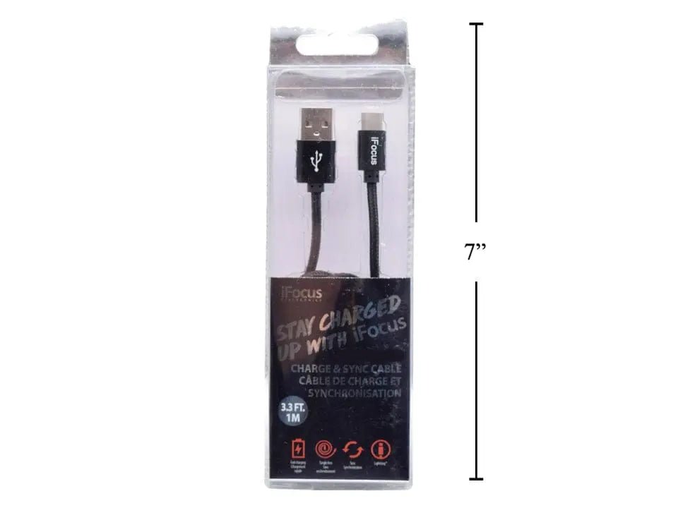Cable - USB Type - C 3.3ft Black iFocus - Brantford Surplus