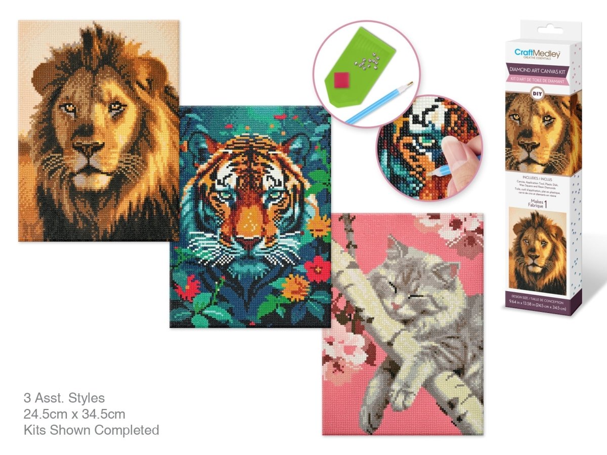 Cat Diamond Painting Kit - 3 Styles, 12x16 Inch Canvas - Brantford Surplus