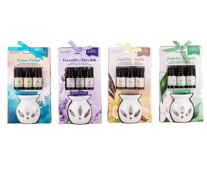 Ceramic Oil Burner Set with Scented Oils for Home Fragrance - Brantford Surplus