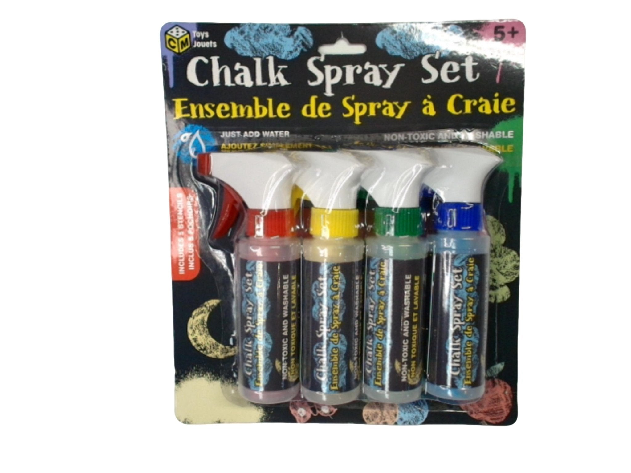 Chalk Spray Kit - Water - Activated, 4 Colors, 5 Stencils - Brantford Surplus