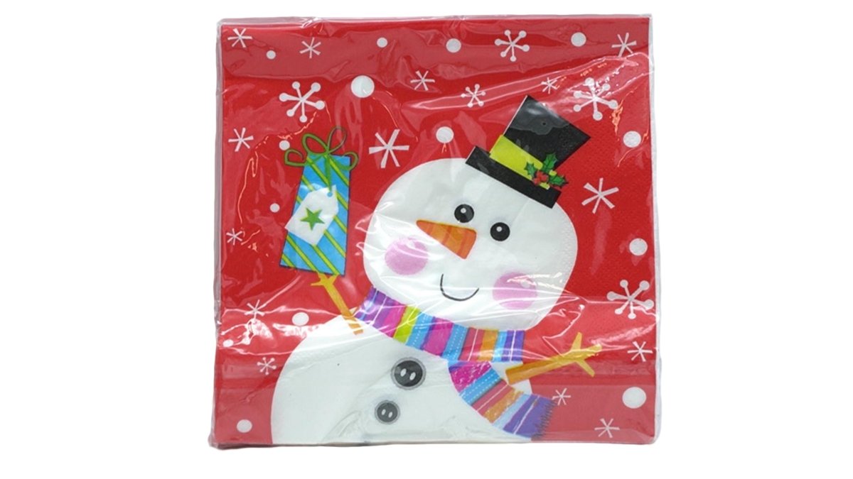 Christmas Snowman Napkins with Gift Design – Festive Serviettes - Brantford Surplus