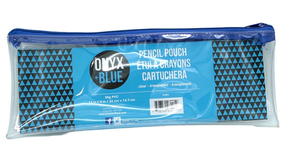 Clear Pencil Pouch 13x15 Inch - Onyx + Blue PVC Bag - Brantford Surplus
