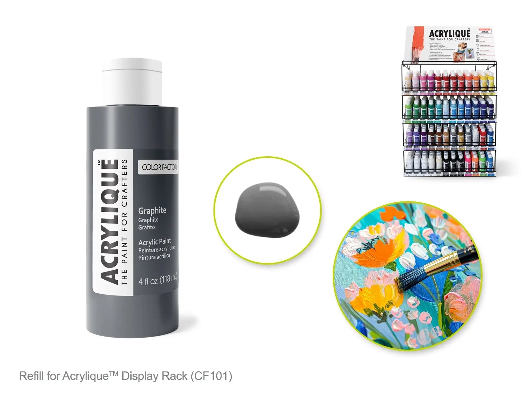 Color Factory: 4oz Acrylique Paint for Crafter's 178 Graphite - Brantford Surplus