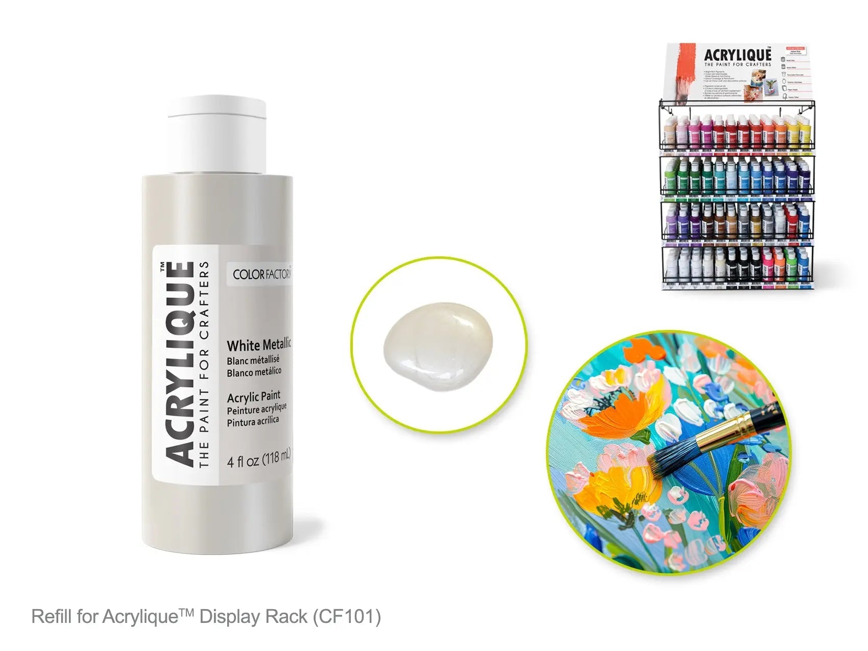 Color Factory: 4oz Acrylique Paint for Crafter's 186 White Metallic - Brantford Surplus