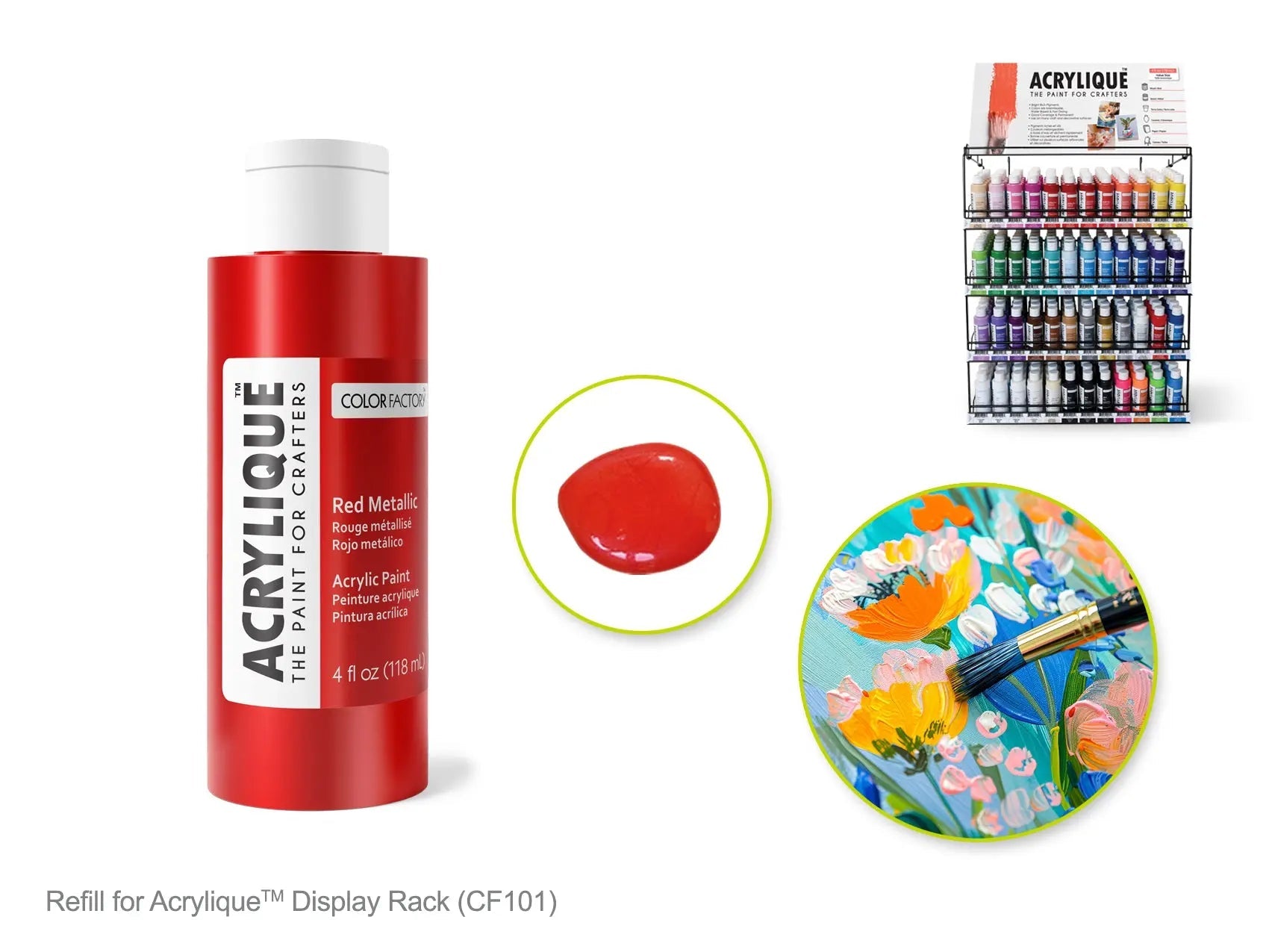 Color Factory: 4oz Acrylique Paint for Crafter's 187 Red Metallic - Brantford Surplus