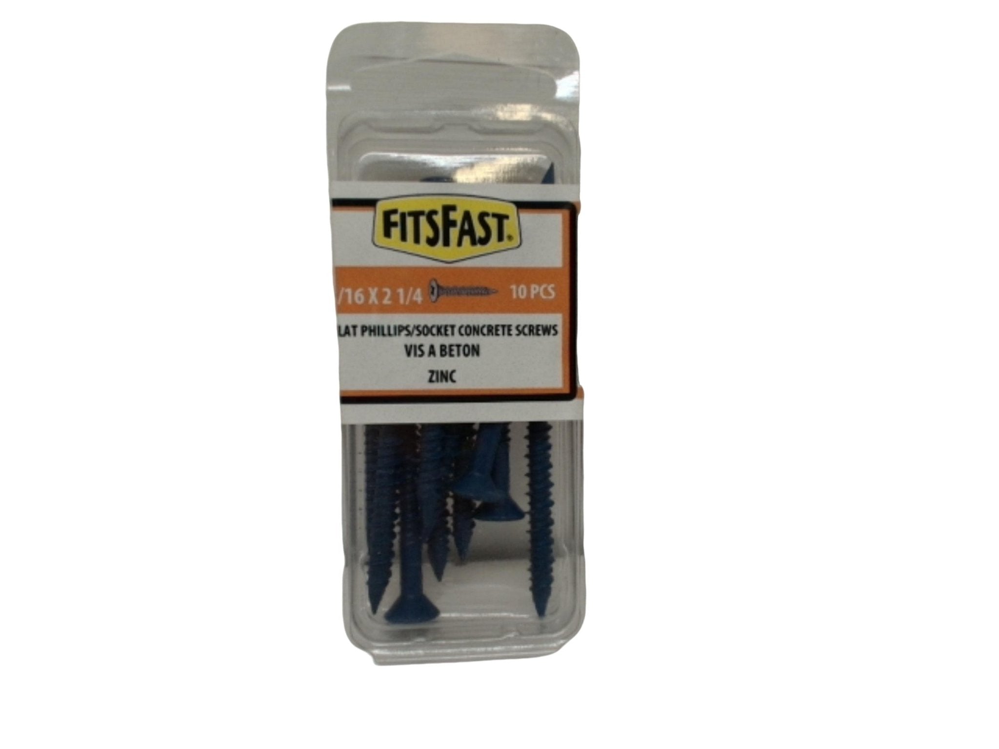 Concrete Screws 3/16 x 2 - 1/4" 10pk. Flat Phillips/socket Fitsfast - Brantford Surplus
