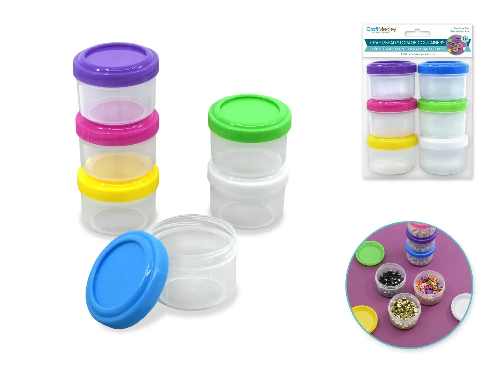 Craft/Bead Storage: 2"x1.4" Round Containers w/Lids 6pk - Brantford Surplus