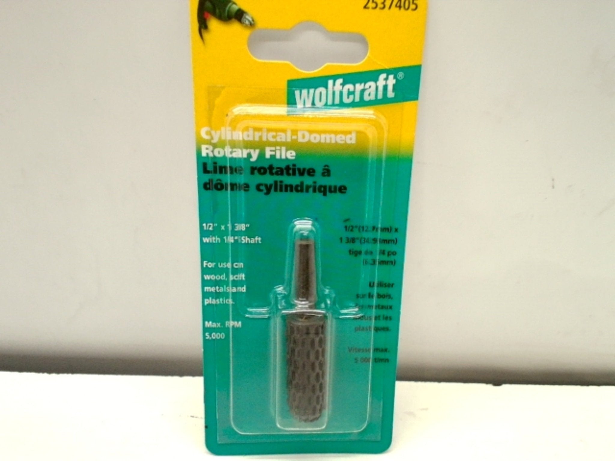 Cylindrical Domed Rotary File 1/2" X 1 3/8" Wolfcraft 1/4" Shaft - Brantford Surplus