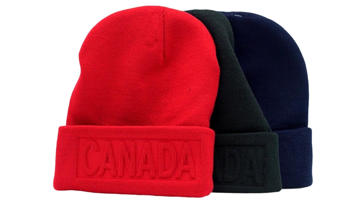Embossed Canada Winter Beanie Hats - Warm Assorted Knit - Brantford Surplus