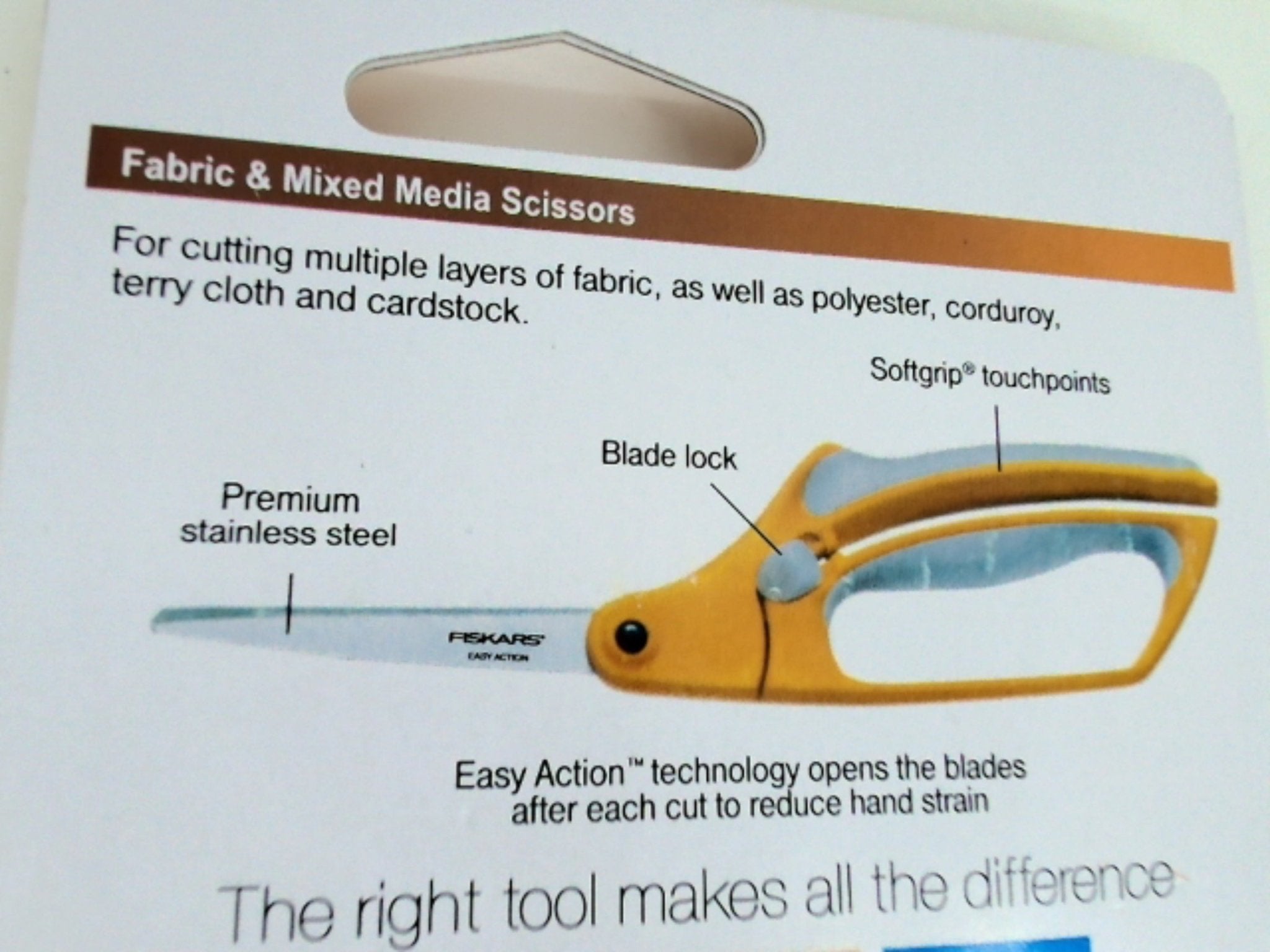 Fiskars Spring Action Fabric Scissors - Mixed Media Cutters - Brantford Surplus