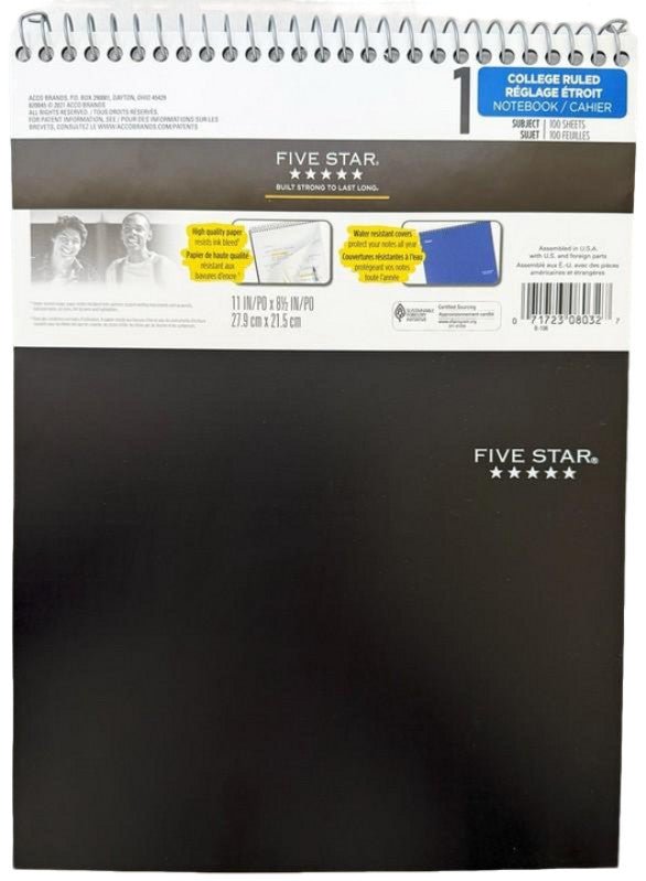 Five Star College Ruled Notebook - 100 Sheets 11x8.5 - Brantford Surplus