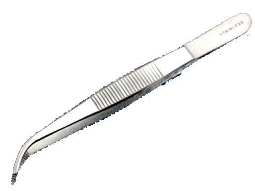 Forceps, medium point, 115mm 4.5", curved, stain - Brantford Surplus